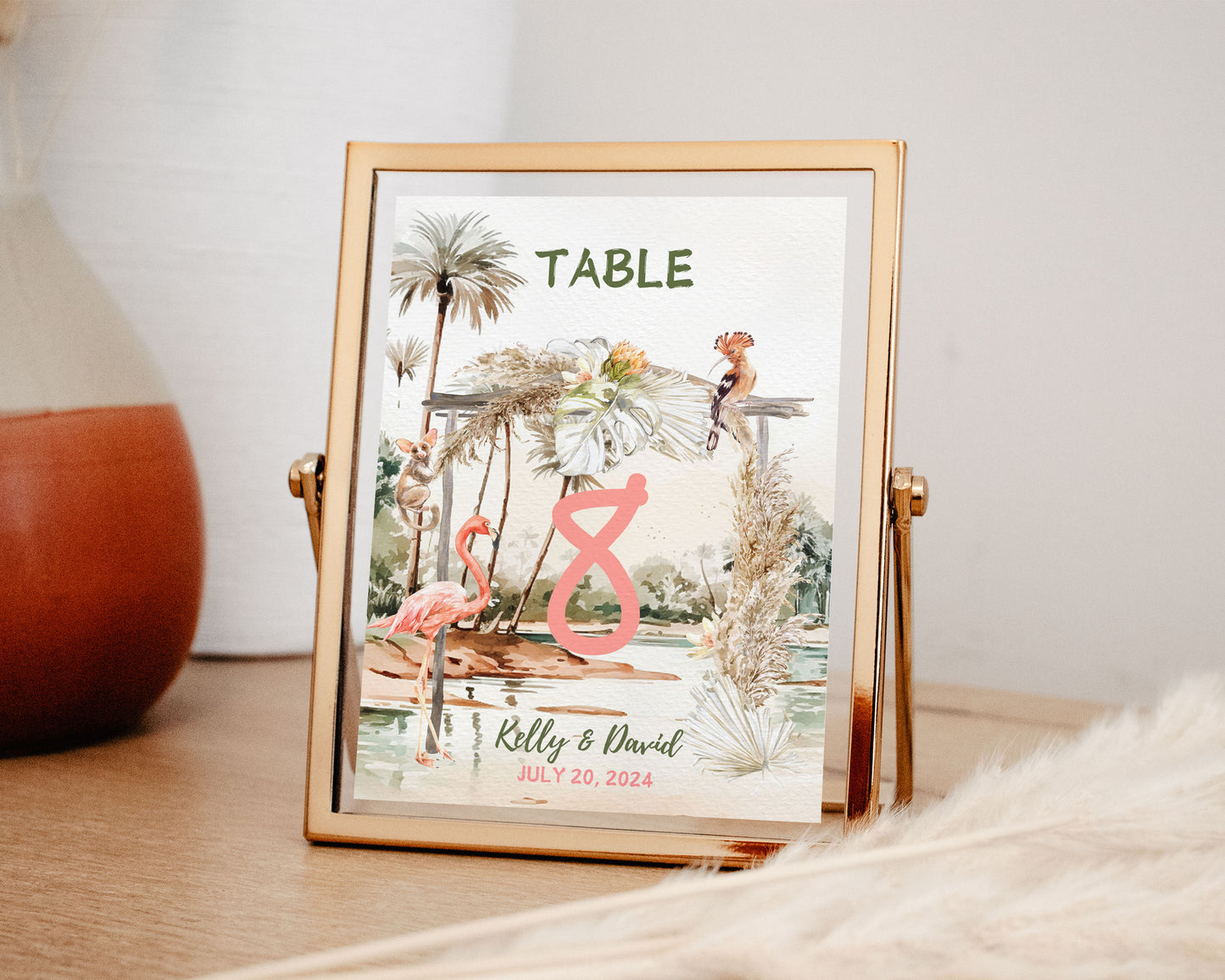 African Safari Savanna Wild Animal Tropical Palm Tree Watercolour Destination Wedding Menu 4x9" Instant Download - "African Safari"