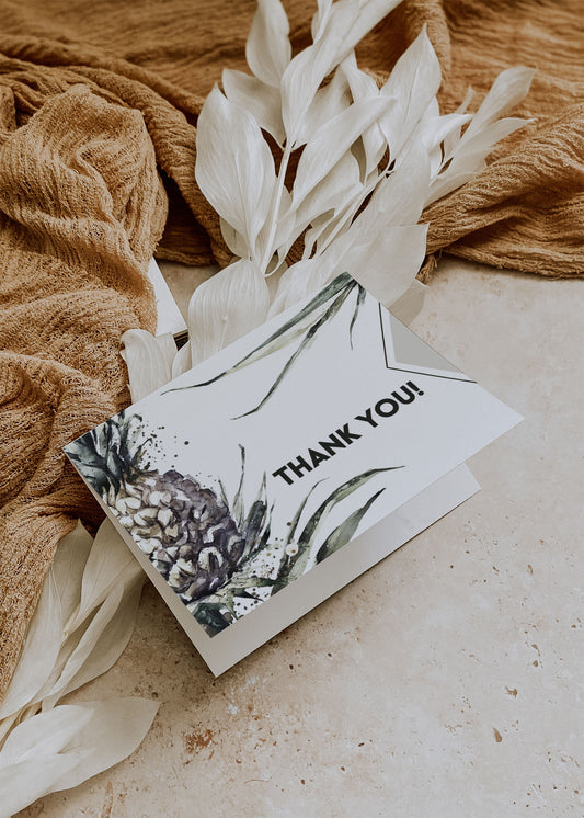Beach Tropical Mulatto Pineapple Watercolour Destination Wedding Thank You Card 5.5x4.25" Folded Instant Download - "MULATTO"