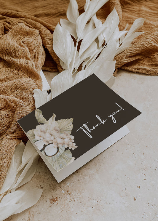 Beach Tropical Boho Leaves Coconut Orchid Watercolour Destination Wedding Thank You Card 5.5x4.25" Folded Instant Download - "BEACHY BOHO"