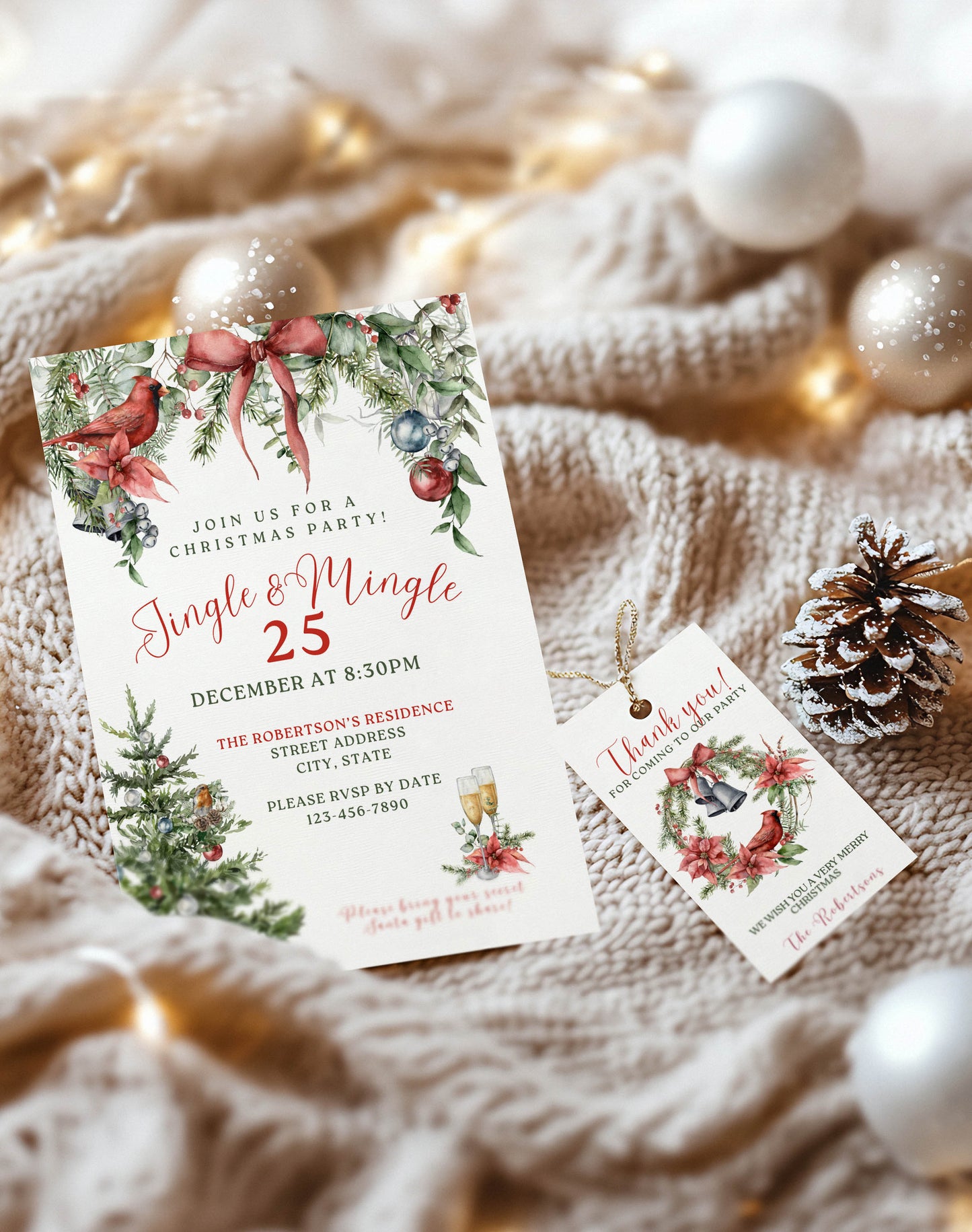 Christmas Spirit Christmas Gift Tag and Invitation