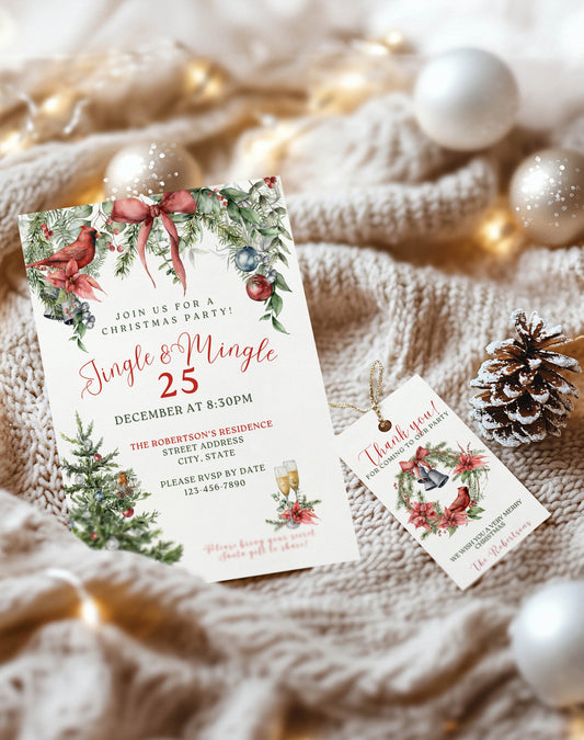 Christmas Spirit Christmas Gift Tag and Invitation