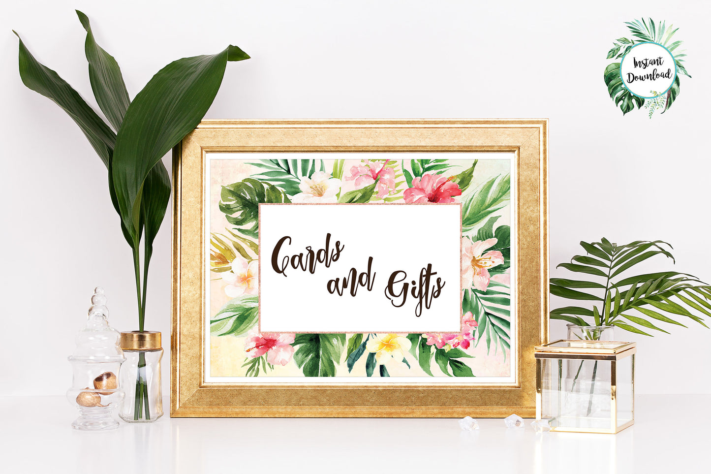 Tropical Floral Watercolor Beach Destination "Cards and Gifts" 5x7 Sign Digital "Instant Download" - 'TROPICAL LUSH"