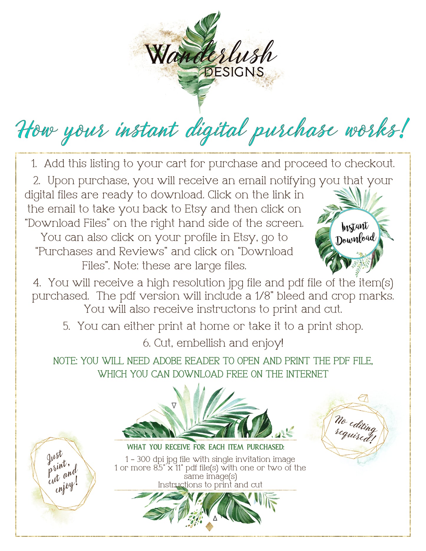 Tropical Floral Watercolor Beach Open Bar Sign 8x10 Digital "Instant Download" - 'TROPICAL LUSH"