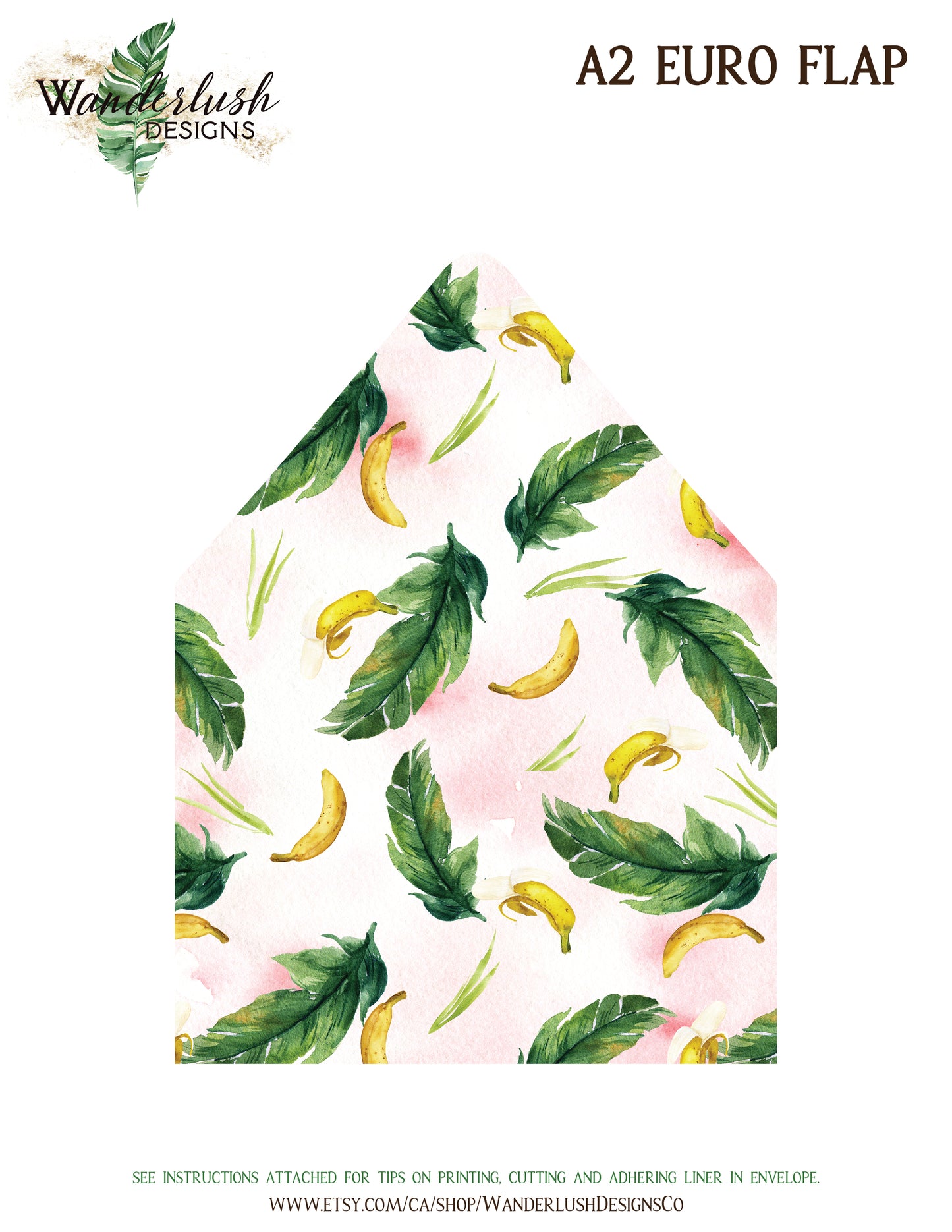 Tropical Floral Watercolor A7 & A2 Euro Flap Envelope Liners 4D Digital "Instant Download" - 'TROPICAL LUSH"