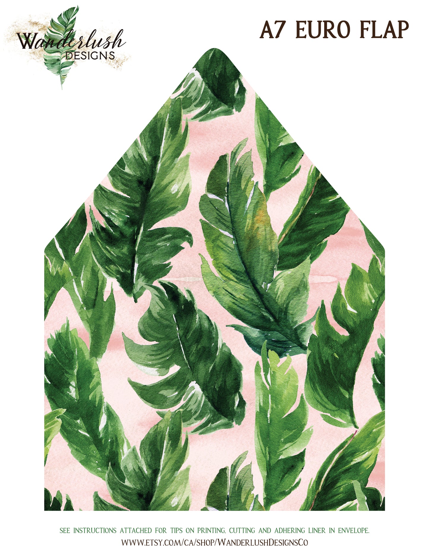 Tropical Floral Watercolor A7 & A2 Euro Flap Envelope Liners 1D Digital "Instant Download" - 'TROPICAL LUSH"
