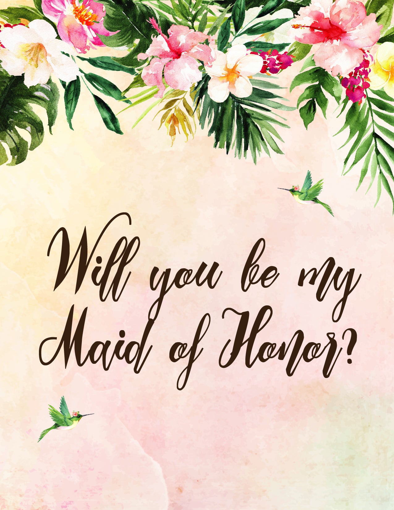 Tropical Floral Watercolor Beach Destination "Will you be my Maid of Honor" Digital "Instant Download"  Invitation 4 - 'TROPICAL LUSH"