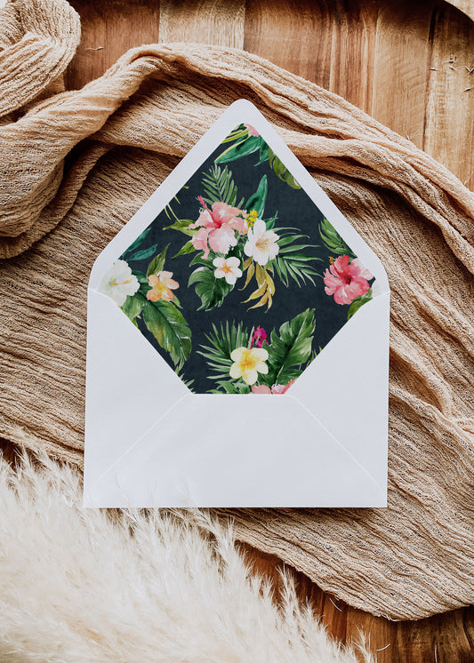 Tropical Floral Watercolor A7 & A2 Euro Flap Envelope Liners 3 Digital "Instant Download" - 'TROPICAL LUSH"