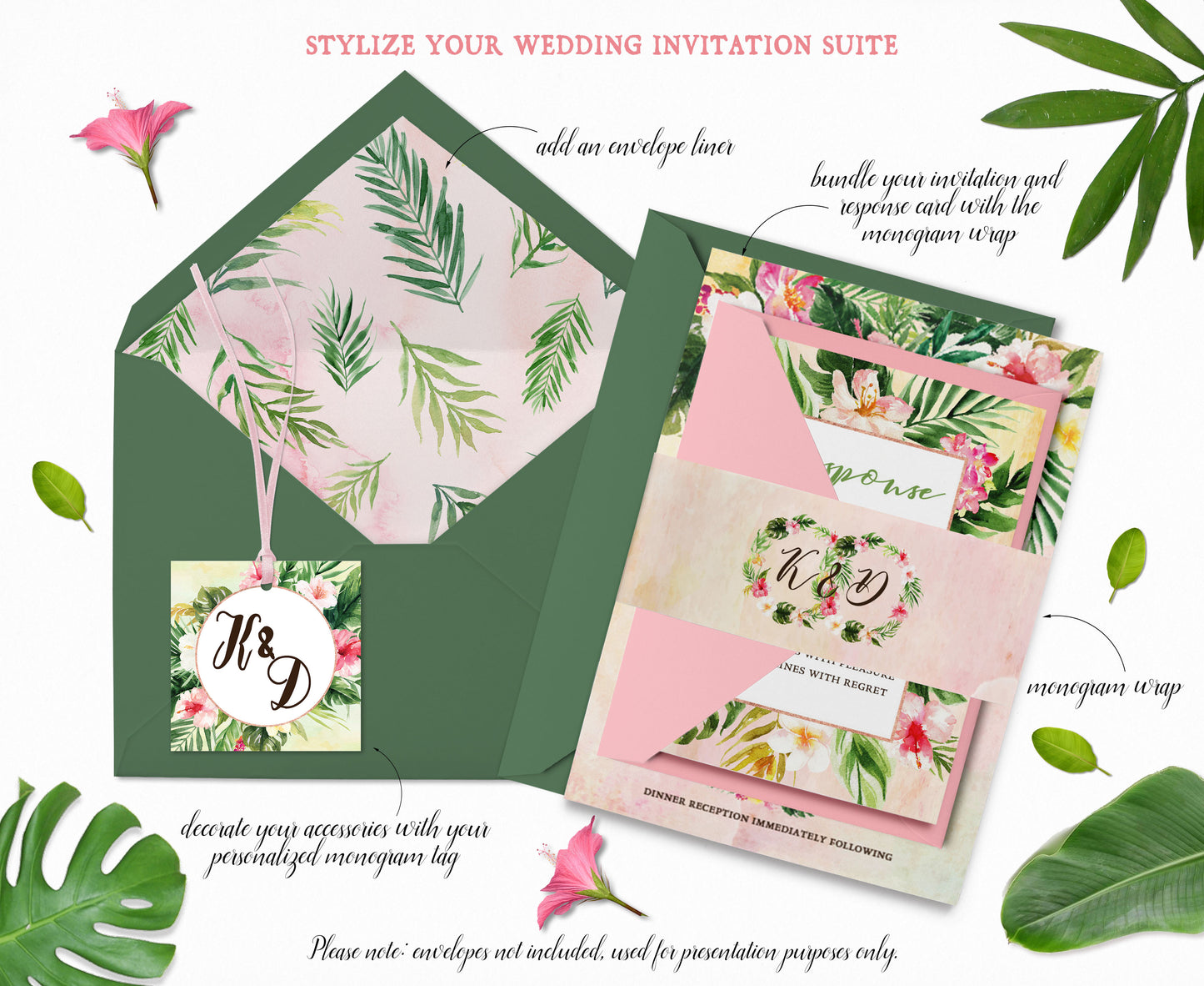 Tropical Floral Watercolor Beach Destination Wedding Invitation and RSVP Suite Digital Download- 'TROPICAL LUSH"