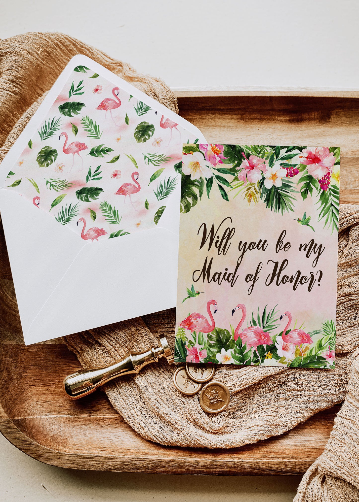 Tropical Floral Watercolor Beach Destination "Will you be my Maid of Honor" Digital "Instant Download" Invitation 3 - 'TROPICAL LUSH"