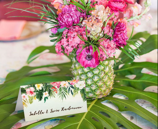 Digital Tropical Floral Watercolor Beach Destination Wedding Place cards - 'TROPICAL LUSH"