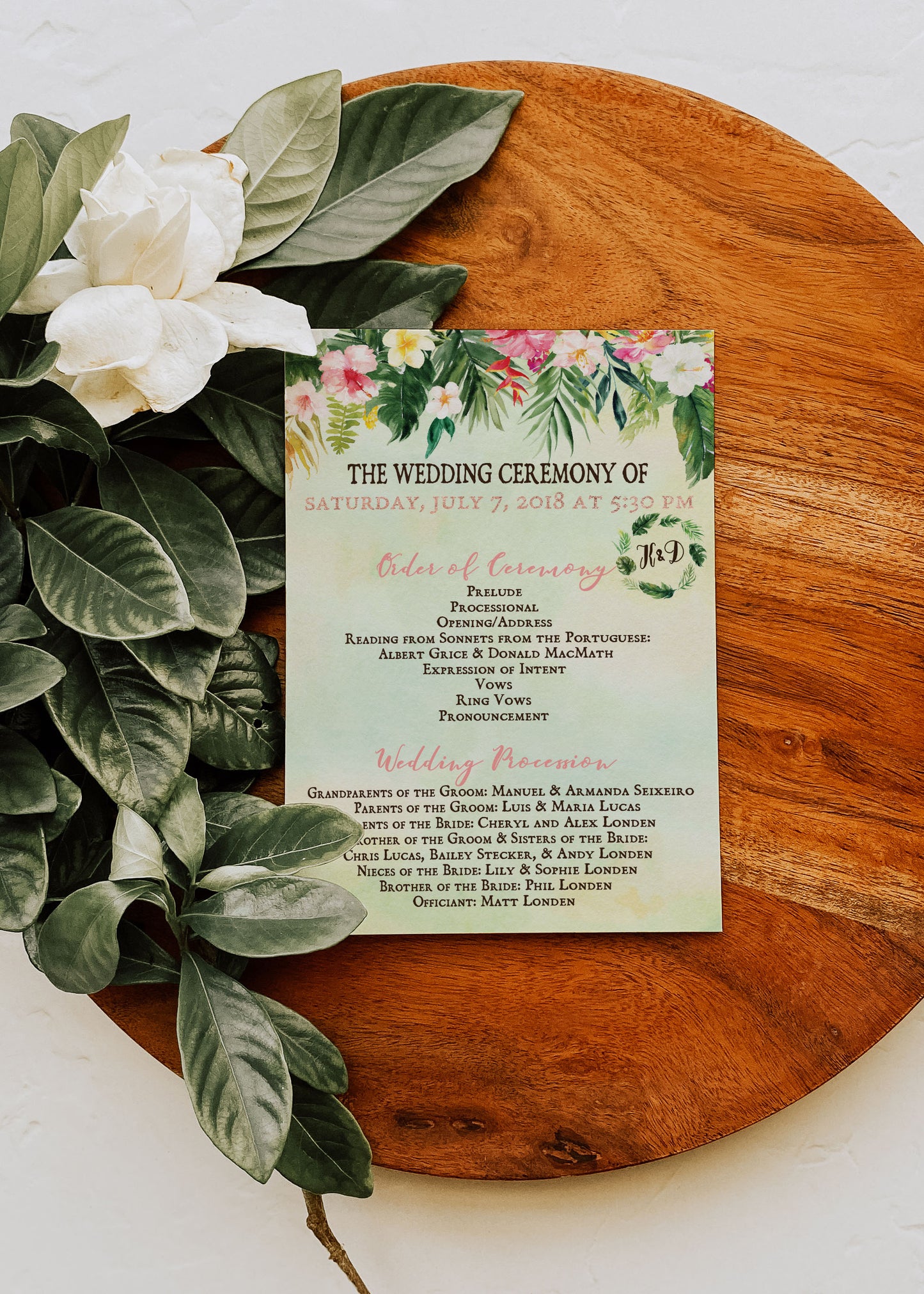 Tropical Floral Watercolor Beach Destination Wedding Program Digital - 'TROPICAL LUSH"