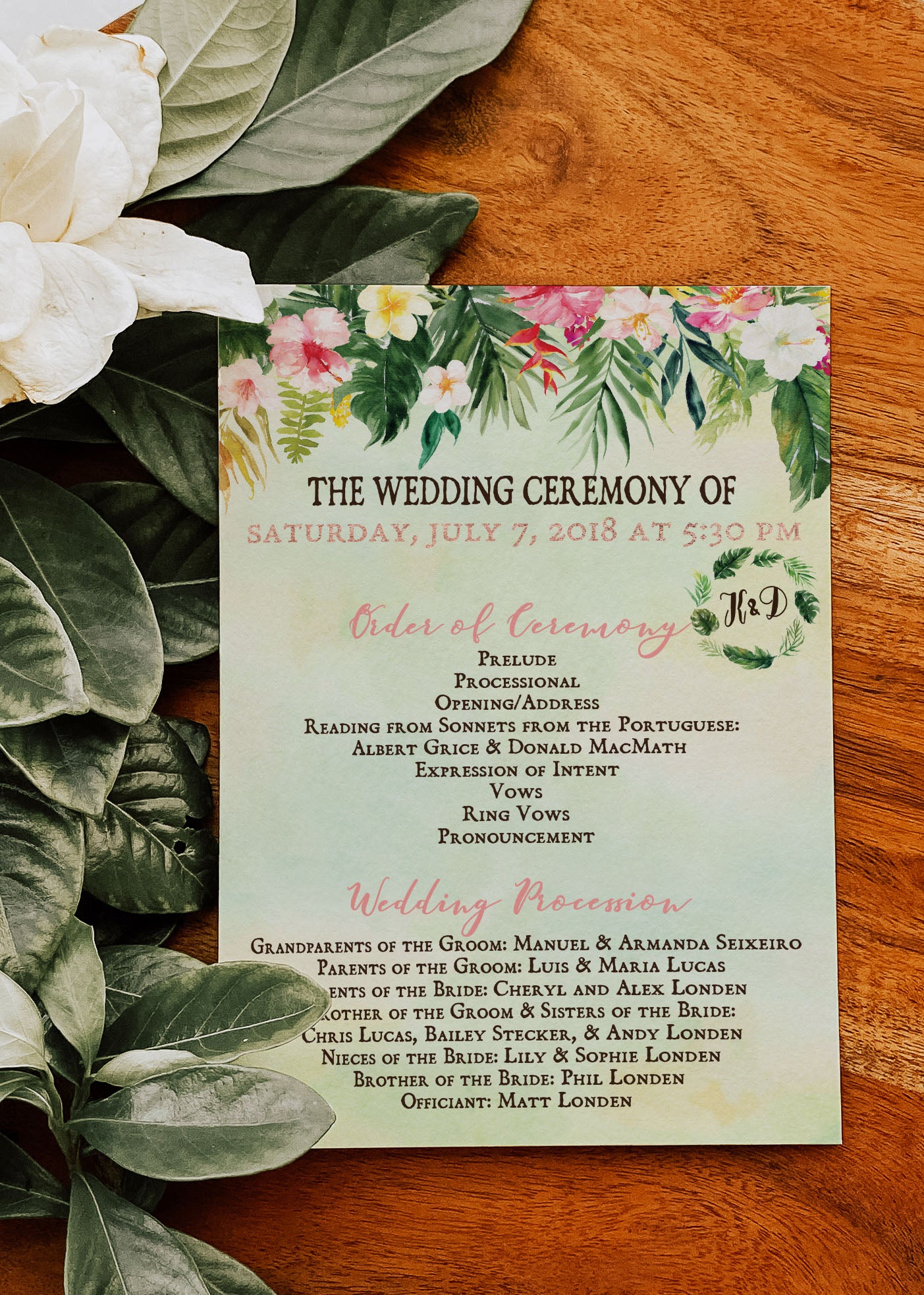 Tropical Floral Watercolor Beach Destination Wedding Program Digital - 'TROPICAL LUSH"