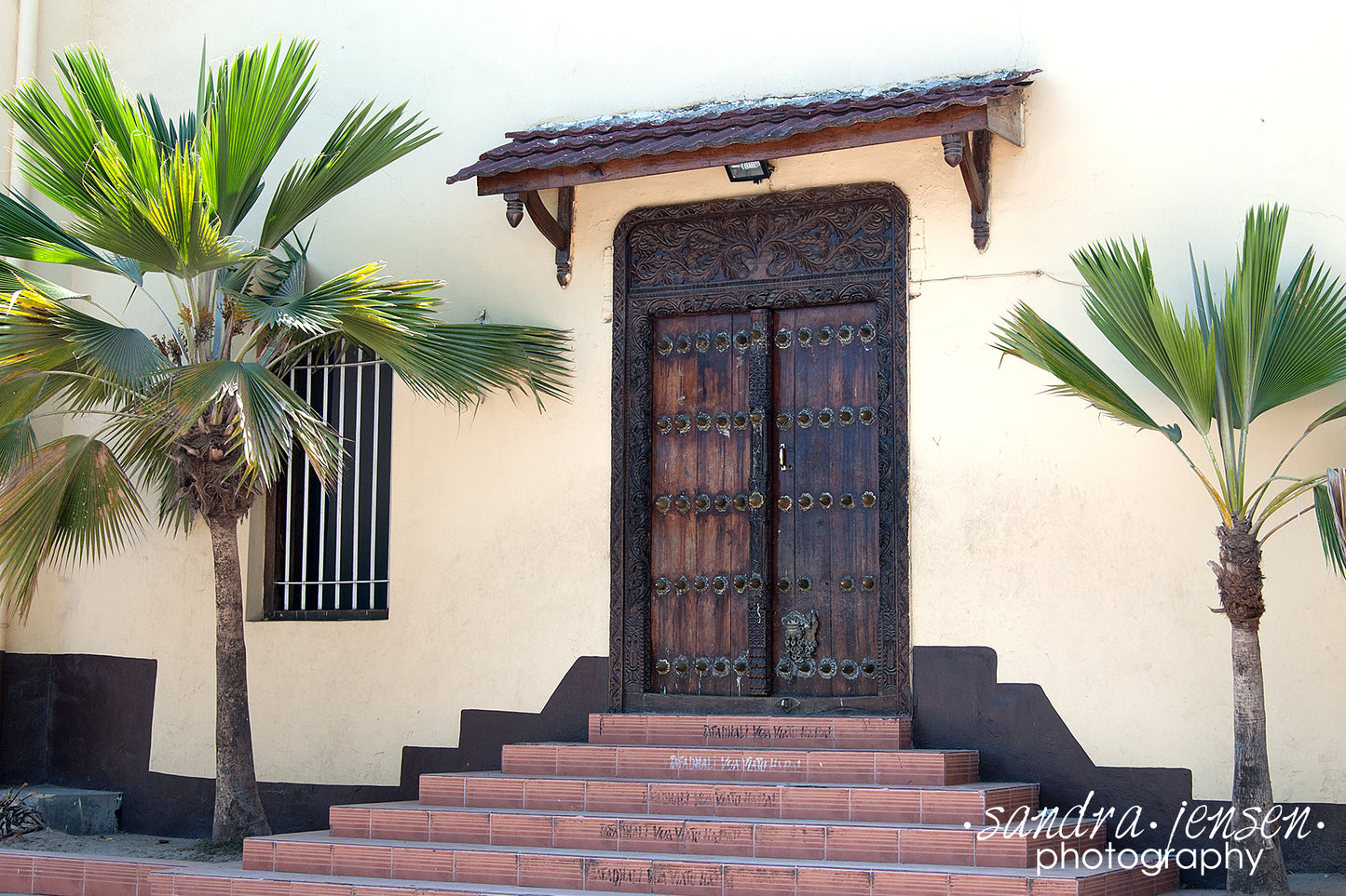 Print - Zanzibar, Tanzania - Ornate Door with Palm Trees