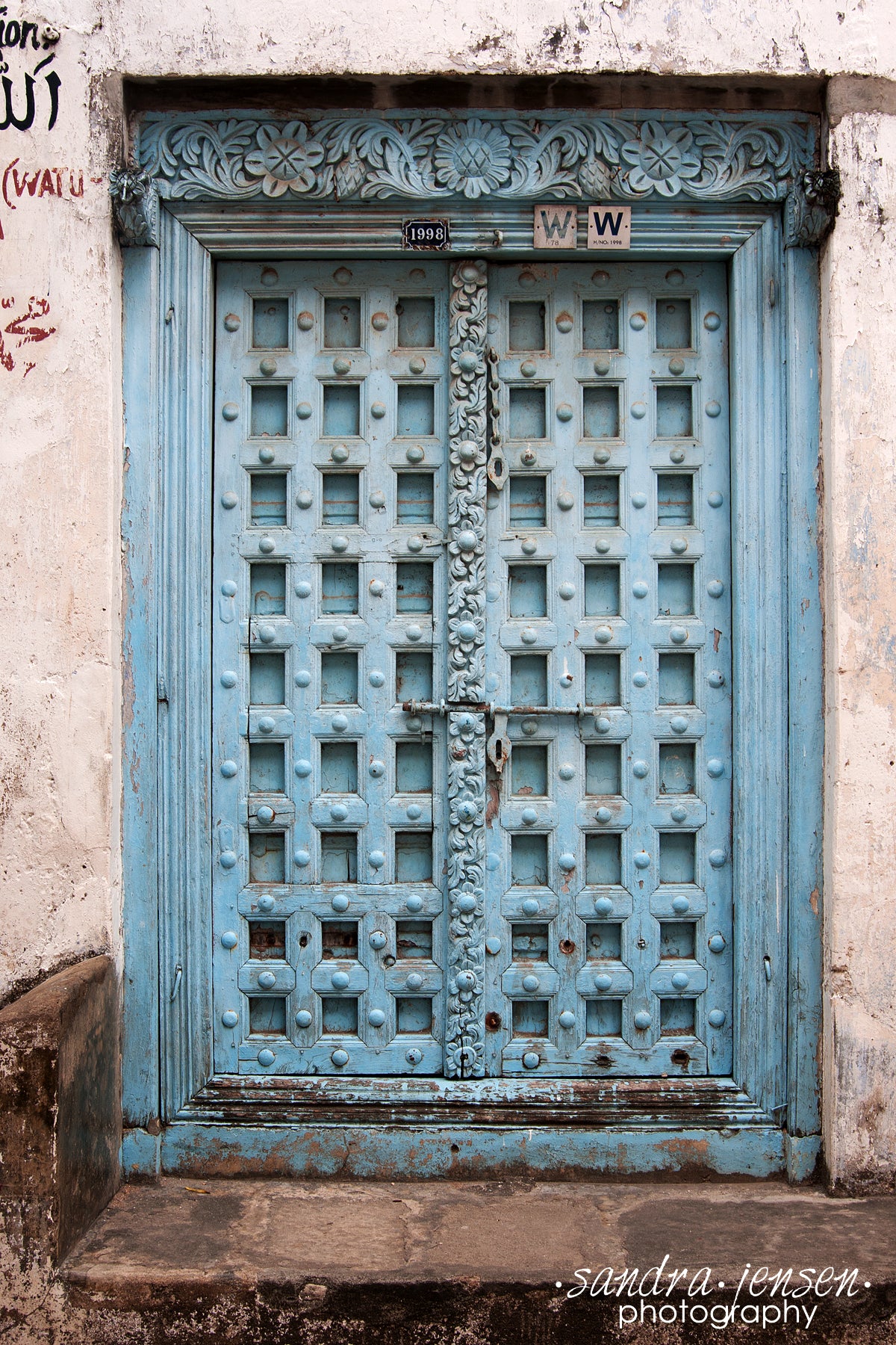 Print - Zanzibar, Tanzania - Blue Ornate Door in Stonetown