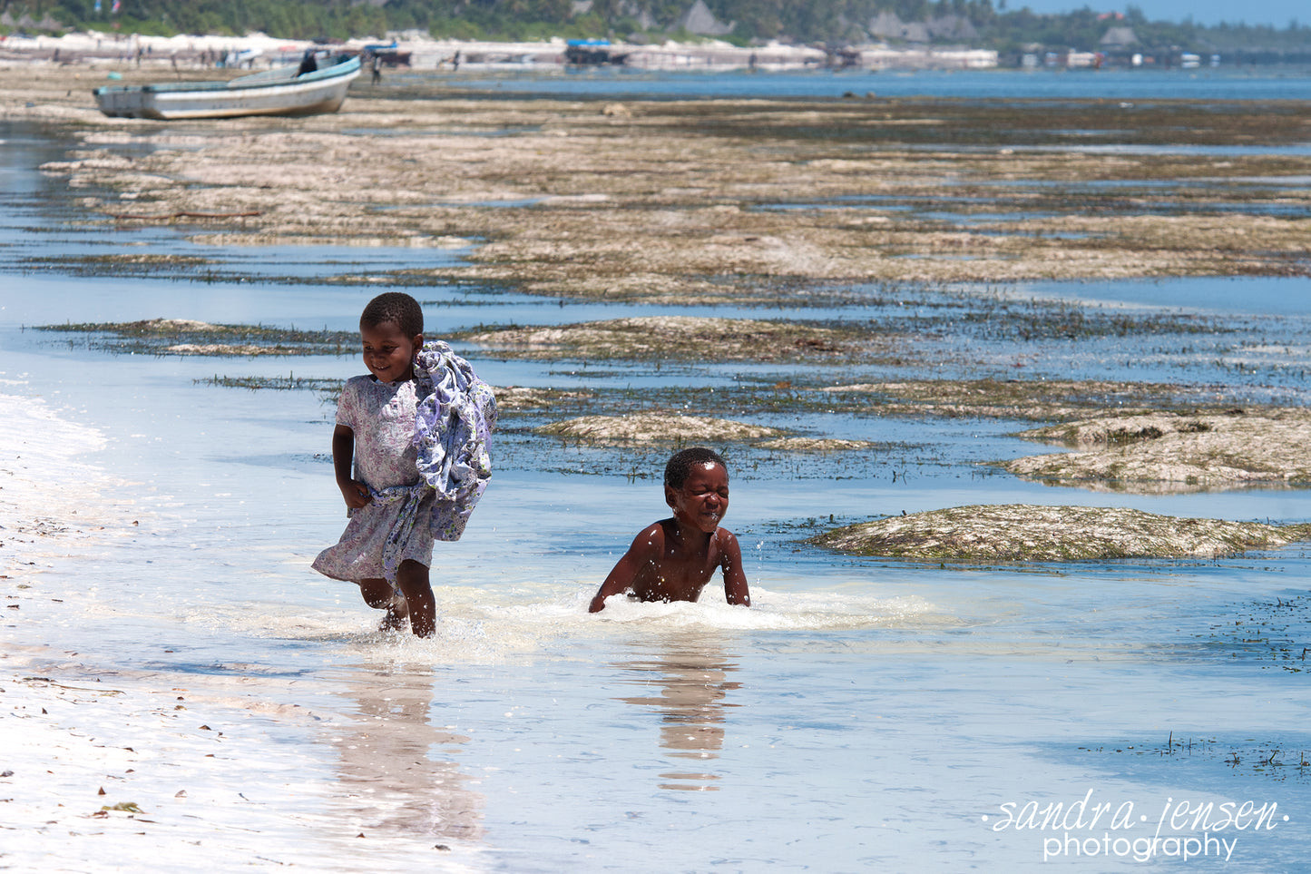 Print - Zanzibar, Tanzania - Children Playing in Water of Matemwe Beach