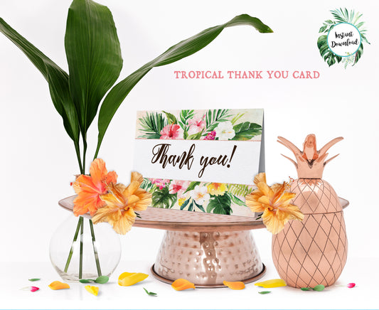 Tropical Floral Watercolor Beach Destination Thank You Cards and Tags Digital "Instant Download" - 'TROPICAL LUSH"