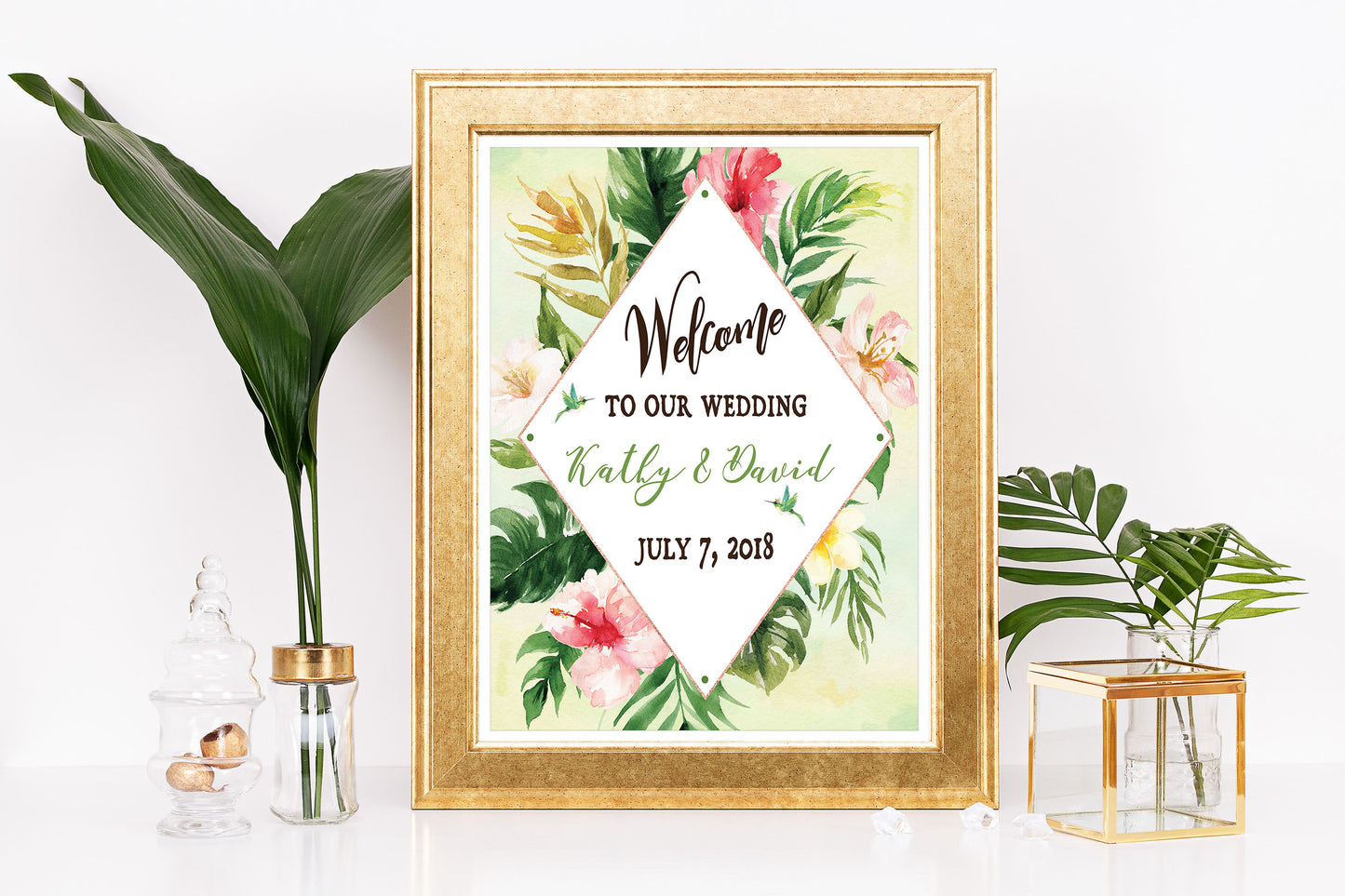 Tropical Floral Watercolor Beach Destination Welcome Sign Digital - 8x10" - 'TROPICAL LUSH"