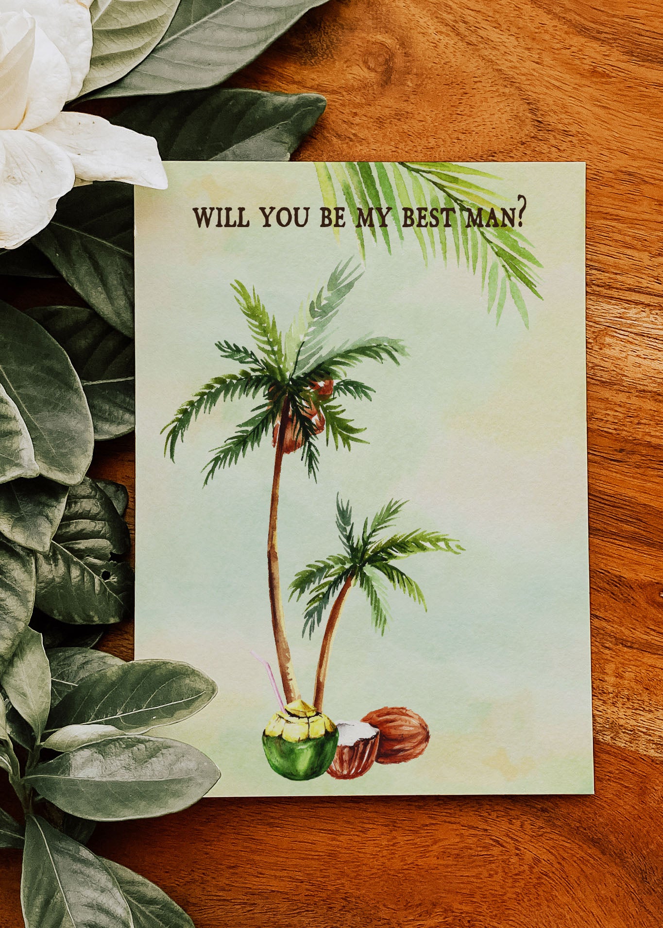 Tropical Floral Watercolor Beach Destination "Will you be my Best Man" Digital "Instant Download" Invitation 2 - 'TROPICAL LUSH"