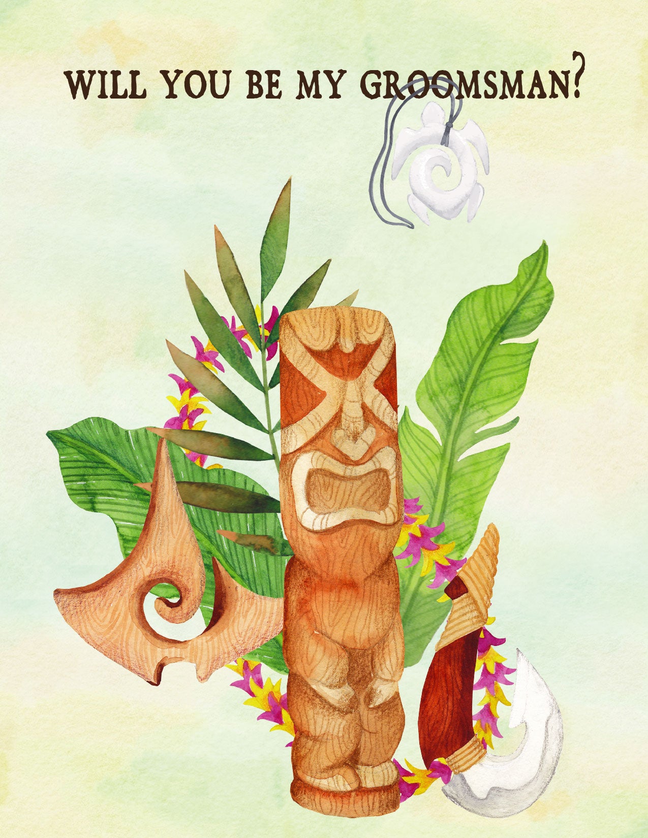 Tropical Floral Watercolor Beach Destination "Will you be my Groomsman" Digital "Instant Download" Invitation 1 - 'TROPICAL LUSH"